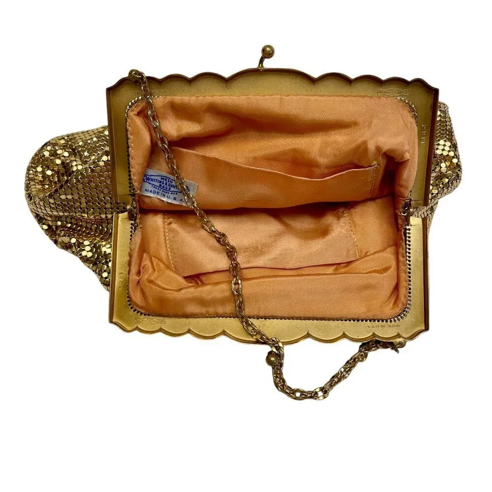 Vintage 10 Inch Whiting & Davis Co Gold Tone Metal Mesh Evening Clutch Purse Bag - Picture 4 of 8